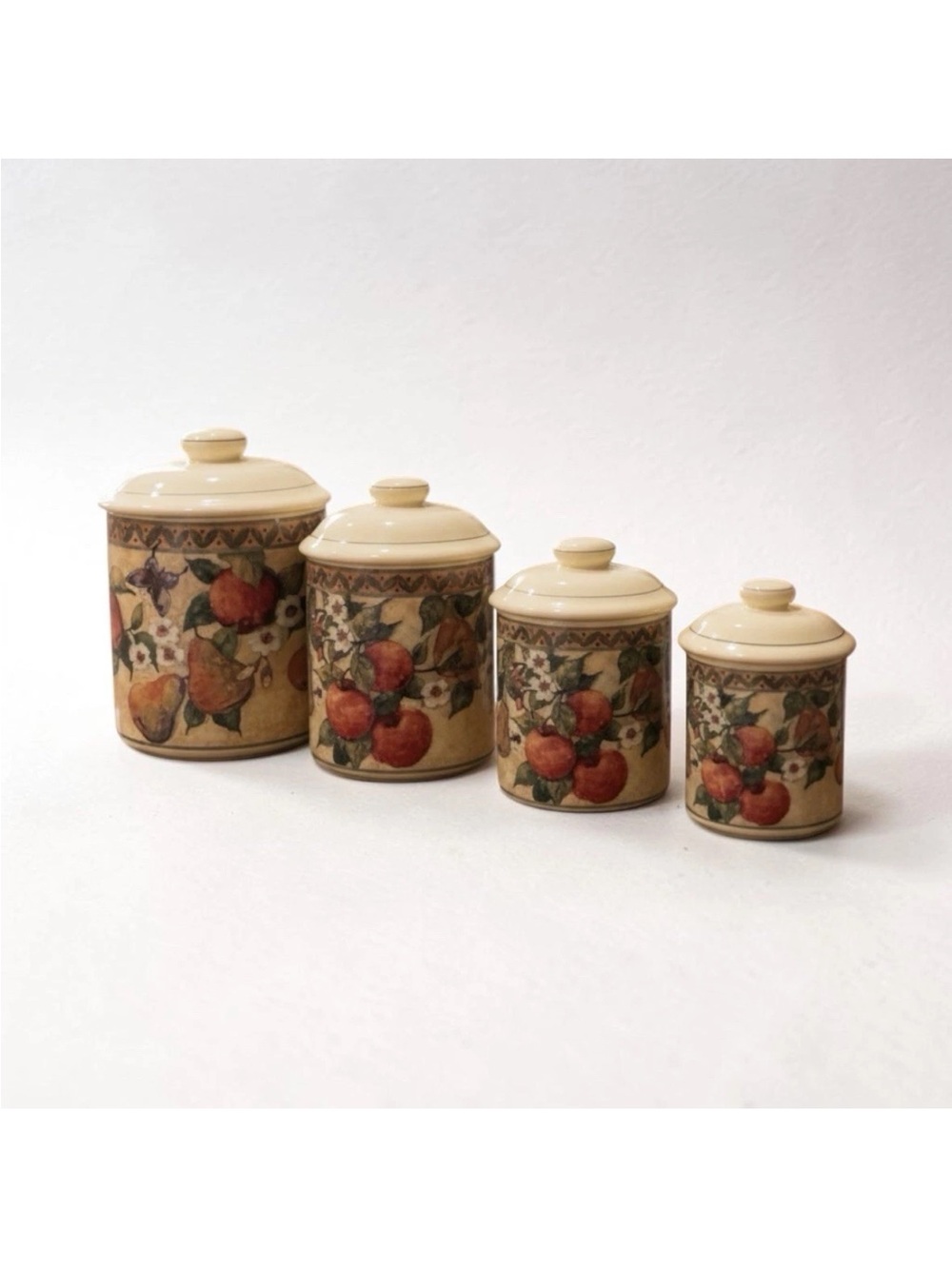 Sussan Ceramic Fruit Canister Set in Beige and Red Accents